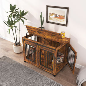 İki yavru için bölüm ile sürgülü kapı köpek kafesi, rustik kahverengi, 39.37 ''W X 25.20'' D X 28.94 ''H - Product Image 3