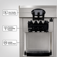 Automatische soft serve ijsmachine met 3 spuitmonden, roestvrij staal, geschikt voor fruit & melk, commercieel gebruik