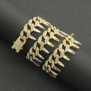 Hip Hop Full Thorned Colored <b>Cuban</b> <b>Chain</b> Bracelet New Nightclub Bracelet Tanjing - Product Image 2