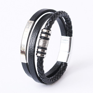 Pulsera de Cuerda Trenzada Multicapa Moderna para Hombre, Brazaletes de Acero Inoxidable, Joyería Masculina, Regalos - Product Image 1