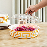 Assiette ronde transparente en plastique écologique de luxe avec incrustation dorée, plateau à fruits, sous-assiettes avec couvercle pour mariage, restaurant, fête