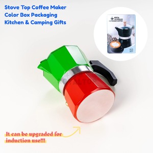 Cafetière manuelle italienne expresso cafetière Moka personnalisée rouge vert en aluminium coffret cadeau avec boîte en papier colorée - Product Image 5