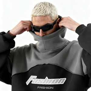 <span class=keywords><strong>Felpa</strong></span> con Cappuccio Premium a Doppio Strato con Stampa 3D a Rilievo, Design Bicolore con Blocchi di Colore, Produttore di Felpe e Maglioni da Uomo - Product Image 4