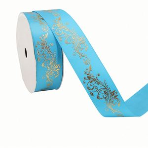 Cinta de Satén de Doble Cara de Alta Calidad y Lujo de 2.5cm x 10 Yardas con Estampado Barroco en Lámina Dorada para Decoración de Bodas y Envoltura de Regalos - Product Image 6
