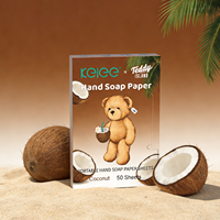 Feuilles de savon jetables en papier personnalisées en vrac KELEE X Teddy Island pour le lavage des mains, parfum noix de coco, feuilles de savon portables en papier