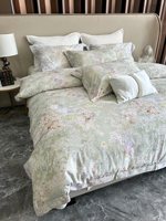 Parure de lit 4 pièces de luxe en coton à longues fibres 60S, 600TC, imprimé floral numérique, écologique, douce et respirante, housse de couette pour la maison