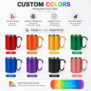 Wholesale 220ml 300ml Outdoor Camping Coffee Travel Mug Double Wall Promotional Gift Custom Stainless Steel Carabiner Handle Cup - Product Image 5