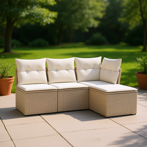 Ensemble de canapés de jardin en rotin beige 4 places, mobilier d'extérieur résistant aux intempéries, design contemporain - Product Image 2