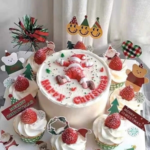 Gâteau de Noël Topper Père Noël tombant couché dans <span class=keywords><strong>la</strong></span> neige Pose avec un simple signe de joyeux Noël Fo Dessert de vacances minimaliste - Product Image 2