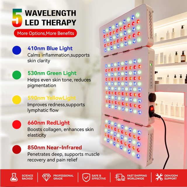 Professional Foldable Red Light Therapy Panel 5 Wavelengths 410-850nm LED Light Therapy Equipment