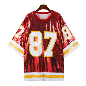 Maglia da Calcio Kansas City per il Giorno della Partita, Taglie Forti da Donna, Rossa 87 KELCE, Maglia da Giocatore Interamente Ricamata con Paillettes, Estiva, Lavorata a Maglia, con Logo Stampato - Product Image 1