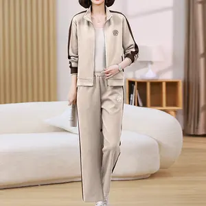 Ladies Solid Color Standing Collar Sports Suit Spring 2024 New Brand Casual Sports Wear Two-piece Set