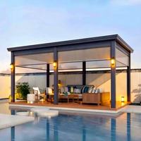 Pergola en aluminium de style antique avec auvent en tissu imperméable, résistante au vent, pour jardin extérieur, terrasse et barbecue