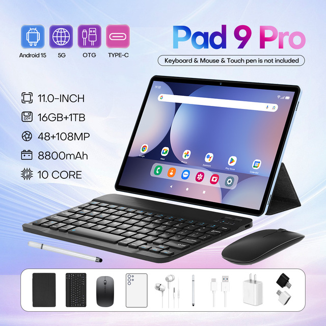 Pad 9 Pro Business Android Tablet PC 11-inch HD Screen 16GB+1TB Storage  MTK Octa Core Processor Dual SIM Card Tablet PC