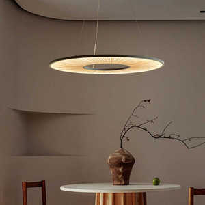 Lustre rond de style japonais noir E27 LED anti-éblouissement pour salle à manger - Product Image 2