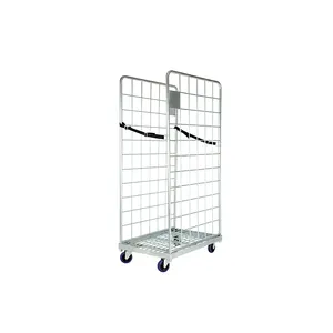 Industrial folding galvanized welded wire mesh container Logistics foldable metal wire mesh roll cage cart for sale