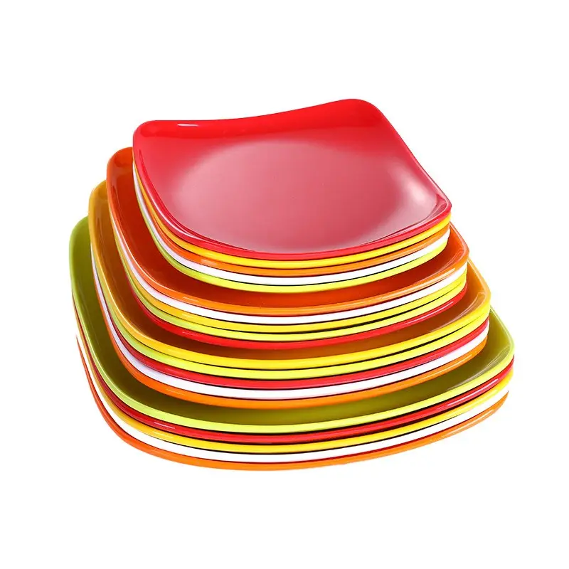 أطباق مسطحة BST للمطاعم من البلاستيك لأدوات المائدة أطباق مسطحة مربعة من الميلامين مخصصة قابلة لإعادة الاستخدام مع شعار