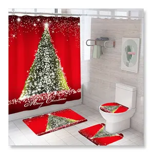 크리스마스 트리 욕실 세트 샤워 커튼과 휴일 시즌을위한 깔개