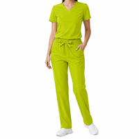 Ensemble d'uniformes médicaux pour femmes à col en V et manches courtes, en fibre de polyester antibactérienne, plusieurs couleurs unies, personnalisable sur la poitrine/les jambes