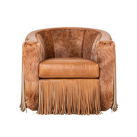Fauteuil pivotant de luxe en daim fait main avec franges, fauteuil club, fauteuil de salon, fauteuil d'appoint rembourré en fausse fourrure avec franges pour hôtel