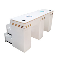 Table de manucure en marbre pour 2 personnes, table de salon de manucure double avec aspiration