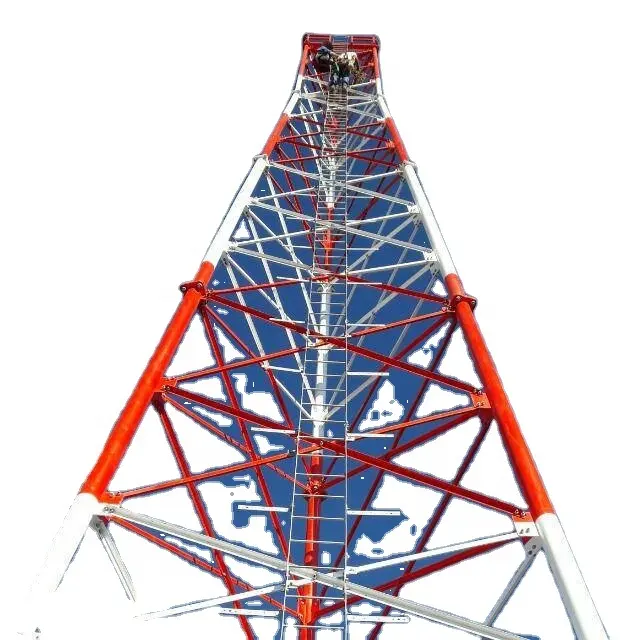 Ringan 45 Meter 3 Kaki Pipa Persegi Panjang Gelombang Mikro Galvanis Isp Pylon Antena 5G Tiang 3 Kaki Menara Baja Kisi