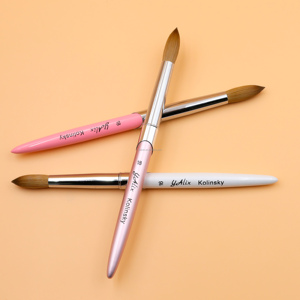 Pincel de <span class=keywords><strong>Uñas</strong></span> Acrílico 100% Kolinsky con Logotipo Personalizado, Mango de Metal <span class=keywords><strong>Rosa</strong></span> y Blanco, Pincel Redondo/Rizado para Esmalte de <span class=keywords><strong>Uñas</strong></span> Acrílico en Polvo - Product Image 5