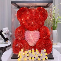 70CM Ours Noël Saint Valentin Anniversaire Fille Boîte Cadeau avec Rose Éternelle Fleurs Préservées pour le Nouvel An Autres Occasions