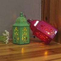 Mini lanterne marocaine en plastique colorée, avec lumière LED intégrée, lumière vacillante ambrée