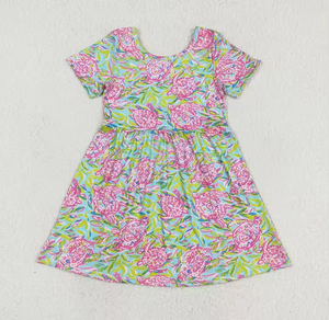 Abito casual floreale colorato ad acquerello per bambine, estivo, a maniche corte, lunghezza al ginocchio - Product Image 5