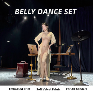 Костюм для выступлений по восточным танцам LILACDANCE, новый, из бархата с тиснением: топ + юбка + шорты - Product Image 2