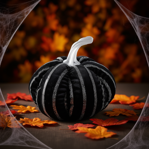 Decorazione di Halloween a forma di zucca in tessuto a righe nere 7x7x7 - Product Image 2