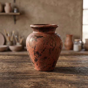 Rustic Worn Orange Clay <b>Ceramic</b> <b>Vase</b> Perfect Handleless Vintage Flower <b>Vase</b> Handmade Tabletop Decor to Add Warm Natural Charm - Product Image 3