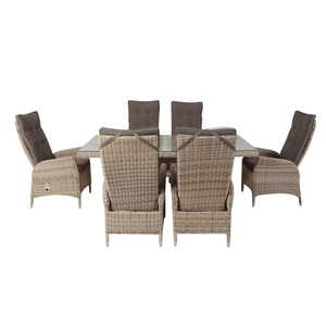 Juego de Comedor de Lujo para Exteriores con Estructura de Ratán y Aluminio, Cubierta de Vidrio, 6 Plazas, Muebles de Jardín Contemporáneos - Product Image 4