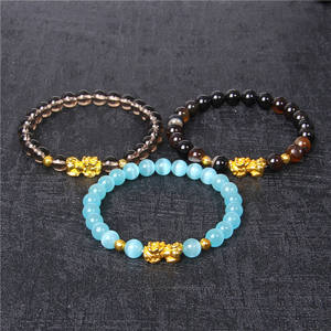 Venta caliente Natural Tiger Eye Stone Crystal Beaded Protection Pulseras Hombres Buena suerte Feng Shui Mantra Gold Pixiu Charm Bracelet - Product Image 5