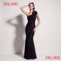 35696-S #   2026 Einschultriges Pailletten-Tüll-Abendkleid mit Perlen und 3D-Blumen, Ballkleid für Mollige, Übergröße, Übergrößen