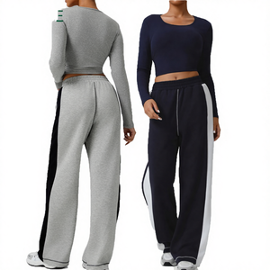 Pantalons de jogging en molleton de coton pour femmes en gros, taille haute, respirants, décontractés, hiver, devant plat, uni, teinture unie, pantalons de survêtement 2025 - Product Image 4
