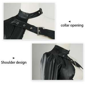 أزياء الهيب هوب بو الجلود سترة نسائية أزرار معدنية كتف واحد مثير فاسق الشارع ملابس الرسن المحاصيل أعلى القوطي Techwear - Product Image 6
