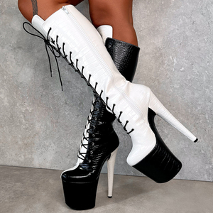 Chaussures à talons hauts de 20 cm en patchwork noir et blanc pour la pole dance et les chaussures de pole dance romantiques sont des best-sellers - Product Image 2