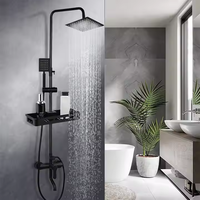 Ensemble de Douche Moderne en Laiton Noir Mural Effet Pluie avec Mitigeur pour Salle de Bain