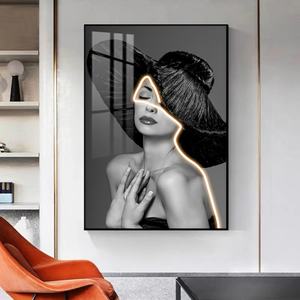 Cuadro de Porcelana de Cristal con Retrato de Mujer de Diseño Personalizado, Arte de Pared para Sala de Estar, Venta al por Mayor de Fábrica, Soporte de Lienzo - Product Image 1