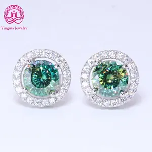 New Arrival Moissanite Earrings Studs 0.5ct 1ct 2ct Round Shape 925 Silver Portuguese Cut Green Moissanite Earrings For Women