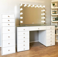 Table de toilette de luxe avec port USB, miroir de maquillage à LED et 13 tiroirs pour chambre à coucher et mobilier d'hôtel