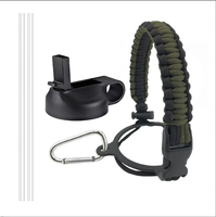 Bouchon de bouteille d'eau à large ouverture 12-64 oz avec paille et poignée en paracorde