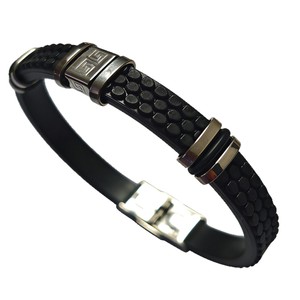 Men's Black Leather <b>Bracelet</b> 22cm Geometric Pattern Stainless Steel Clasp <b>Adjustable</b> Jewelry Gift - Product Image 2