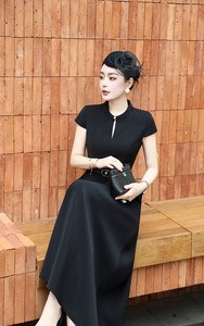 <span class=keywords><strong>Robe</strong></span> <span class=keywords><strong>longue</strong></span> vintage style Hepburn pour femme, blanche/noire, à manches courtes, jupe évasée, taille ajustée, écologique et respirante - Product Image 5