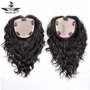 Perdita di capelli femminile aiuta capelli umani vergini <span class=keywords><strong>Top</strong></span> Topper In seta <span class=keywords><strong>con</strong></span> frangia per le donne 5 clip In riccioli ondulati toupet - Product Image 6