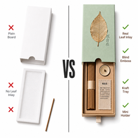 Boîte à encens personnalisée avec incrustation de feuilles naturelles, logo en relief, plateau en kraft, cadeau zen, OEM