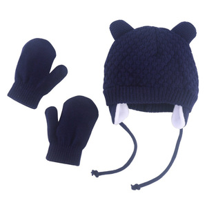 Vente flash : Bonnets pour enfants, 2 pièces, mignons bonnets en laine acrylique à oreilles <span class=keywords><strong>d</strong></span>'ours, ensembles de chapeaux et de gants <span class=keywords><strong>d</strong></span>'<span class=keywords><strong>hiver</strong></span>, mitaines en polaire tricotées chaudes pour bébés - Product Image 2