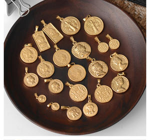 Joyería de moda Vintage medallón círculo colgante de acero inoxidable Ángel romano real reina Isabel 18K chapado en oro encanto - Product Image 3